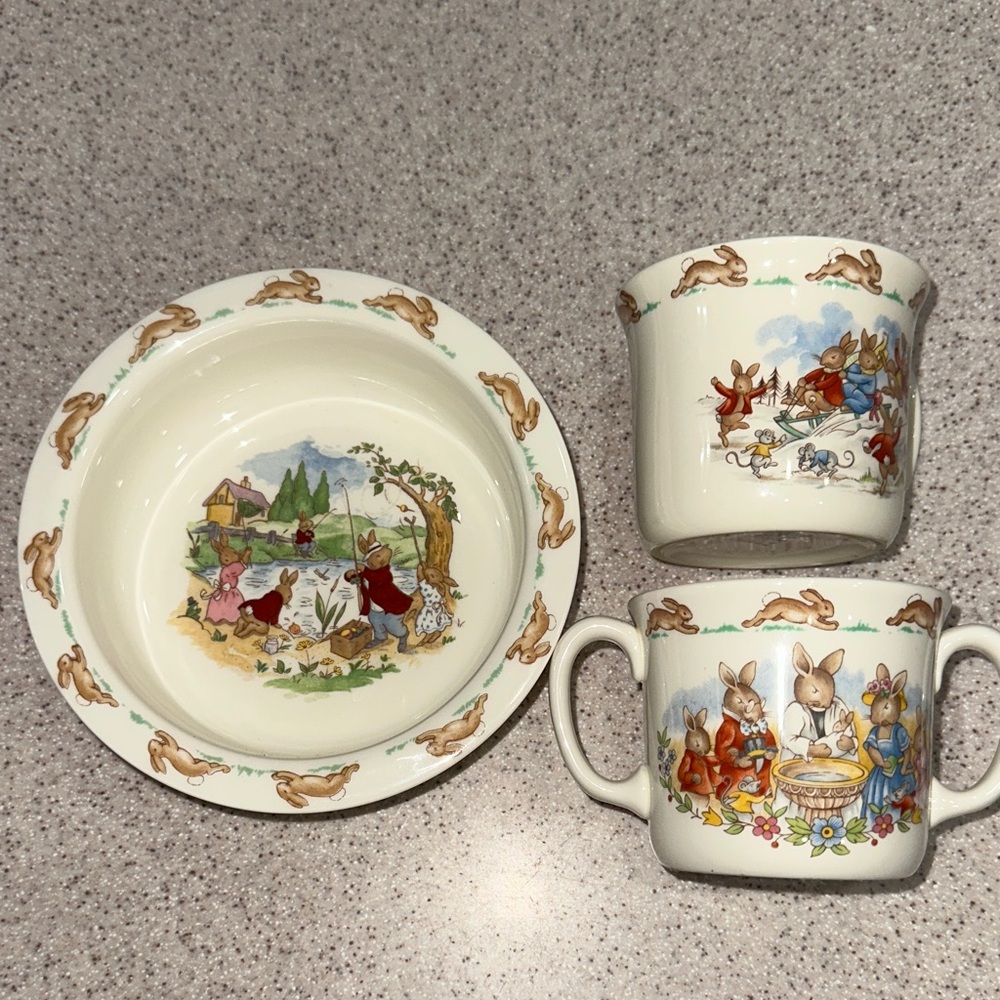 NWT Royal Doulton Bunnykins children's cereal bow and Two Mug Set 3 pieces